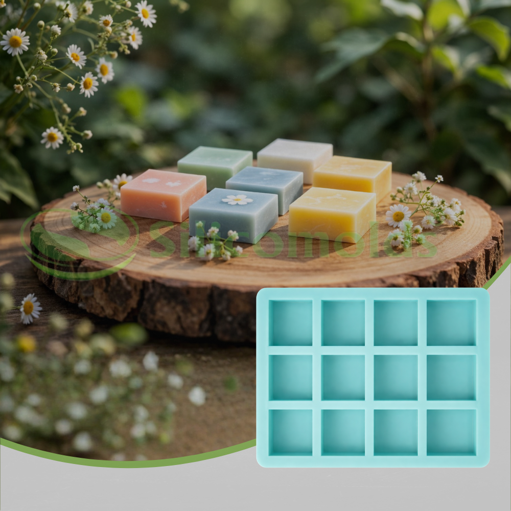 Silicomolds - 20gms - Square Shape - 12 Cavities Soap Mold - URP390SM